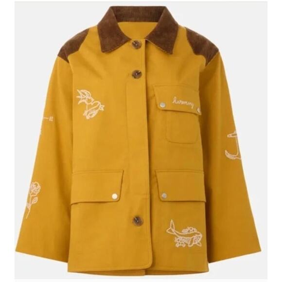 Sea New York Jackets & Blazers - Sea New York Clyde Lighthouse Barn Jacket Embroidered Corduroy Trim Yellow Small